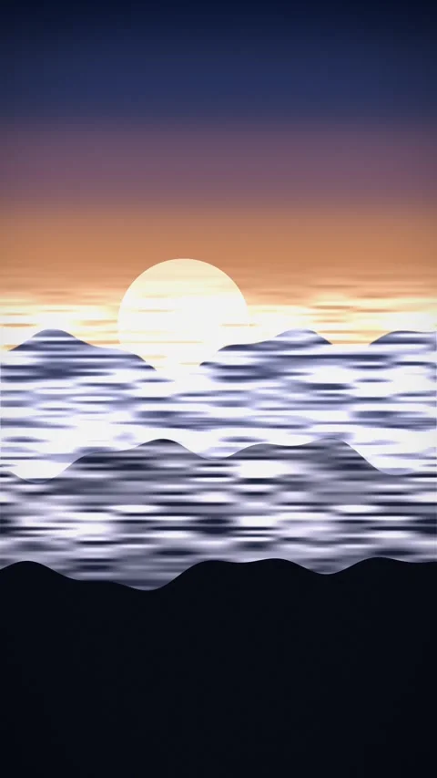 Sunset over abstract ocean waves. 2d animation Stock Footage 344876269