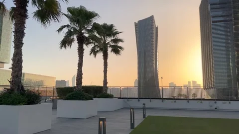 Sunset Over Abu Dhabi Skyline Viewed from Al Maryah Island Stock Footage 327187899