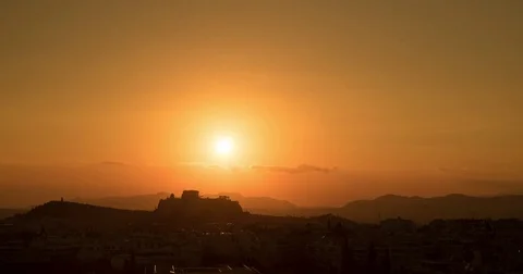 Sunset over Acropolis in Athens Stock Footage