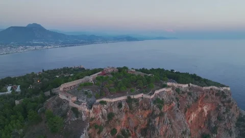 Sunset over Alanya Castle from a drone, Alanya, Turkish Riviera, Antalya, Turkey 動画素材 254635101