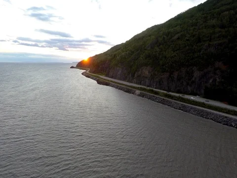 Sunset over the Alaska Cook Inlet on the Alaska Highway at Turnagain Arm Stock Footage 78590953