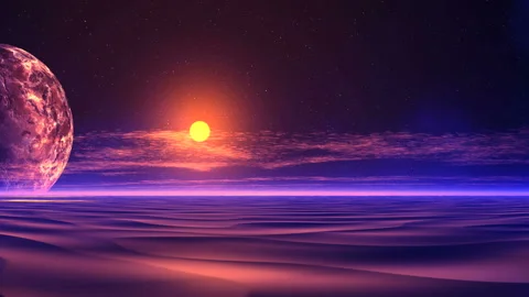Sunset over Alien Desert Video stock 130206366