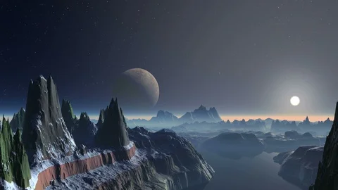 Sunset over Alien Planet Stock Footage 86187289