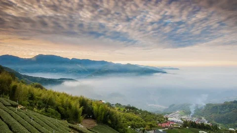 Sunset over Alishan Range, Alisan National Park, Taiwan Видео 74269969