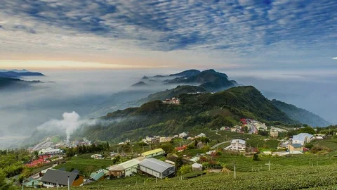 Sunset over Alishan Range, Alisan National Park, Taiwan Stock-Footage 74270839