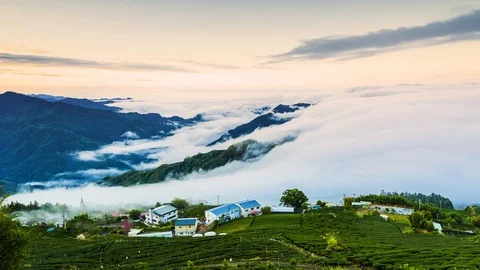Sunset over Alishan Range, Alisan National Park, Taiwan Stock-Footage 86834445