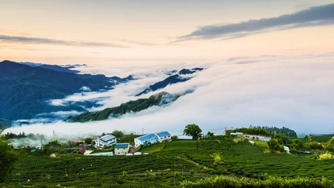 Sunset over Alishan Range, Alisan National Park, Taiwan Video stock 86834446