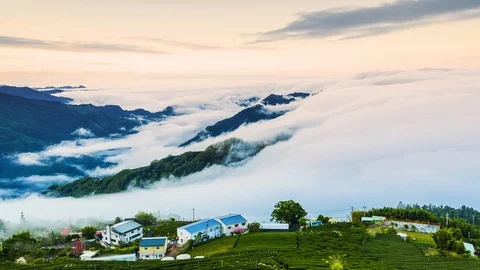 Sunset over Alishan Range, Alisan National Park, Taiwan Stock-Footage 86834452