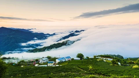 Sunset over Alishan Range, Alisan National Park, Taiwan Stock-Footage 86834453