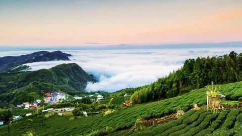 Sunset over Alishan Range, Alisan National Park, Taiwan Video stock 86834637