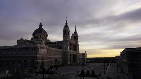 Sunset over the Almudena Cathedral Stock Footage 114243328