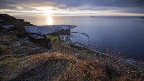 Sunset over Alnes Stock Footage 87772255