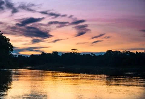 Sunset over Amazon river in Brazil Stock Photos