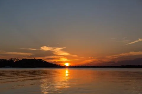 Sunset over the Amazon River in the State of Amazonas, Brazil, South America Stock Photos