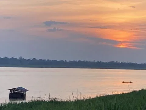 Sunset Over the Amazon Riverbank Stock Photos