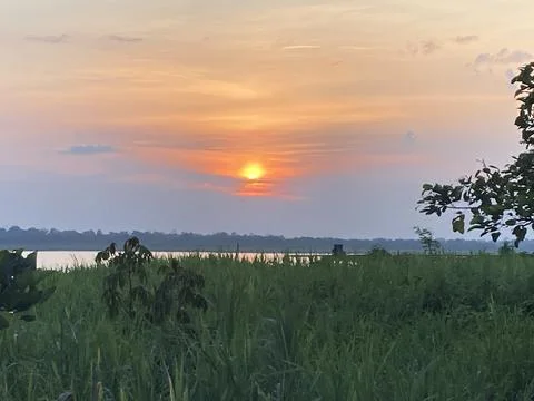 Sunset Over the Amazon Riverbank Stock Photos