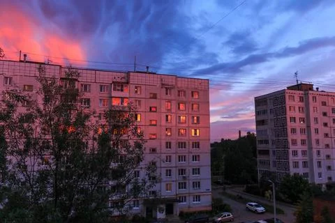 Sunset Over Apartment Blocks Stock Photos