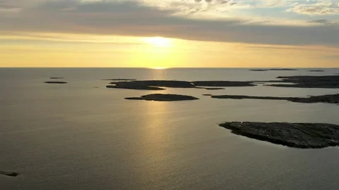 Sunset over archipelago on the west coast of Sweden, aerial view of coastline Stock Footage 158113968