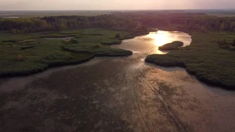 Sunset Over Arges River Aerial View Stock Footage 157727805