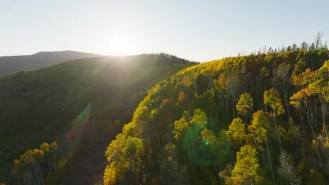 Sunset Over Aspen Trees at Piney River Ranch | Colorado Drone Vídeos de archivo 331405136