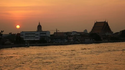 Sunset over Bangkok river Stock Footage 103671010