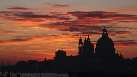 Sunset over the Basilica della salute, Venice, Italy Stock Footage 124659631