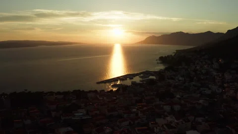 Sunset Over Baska Voda Marina On Adriatic Sea Coast In Makarska Riviera Croatia Video stock 345727231