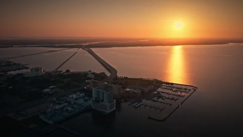 Sunset over Beach and Ocean and Bay in Biloxi Stock Footage 314015069