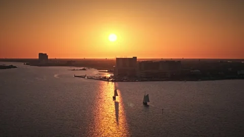 Sunset over Beach and Ocean and Bay in Biloxi Video stock 314015446