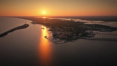 Sunset over Beach and Ocean and Bay in Biloxi Video stock 314015476