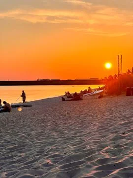 Sunset over the beach on Hel Peninsula, Poland Stock Photos