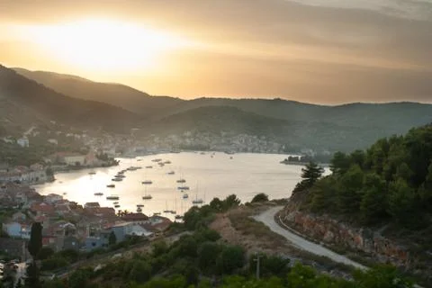 Sunset over a beach town Stock Photos