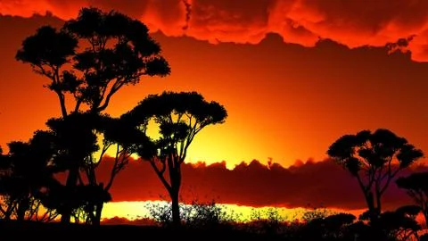 Sunset over beautiful lake region Stock Illustration