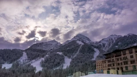 Sunset over a beautiful Mountain Resort. Timelapse Stock Footage 147525161