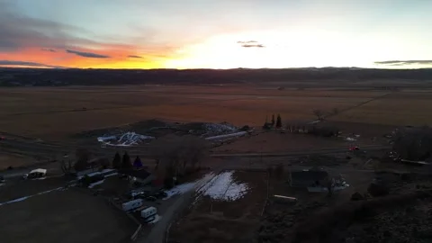 Sunset over beautiful small town countryside Stock Footage 296600668