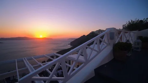 Sunset over beautiful town of Thira on the Island of Santorini. Stock Footage 94836001