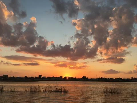 Sunset over the bend of the river tigris in iraq Stock Photos