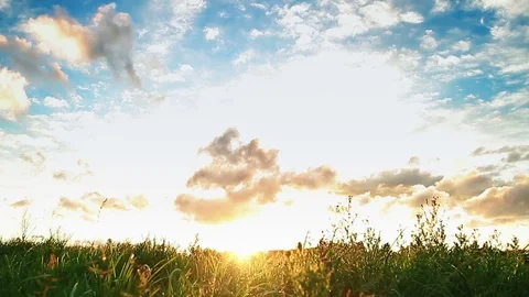 Sunset over big field Stock Footage 79074764