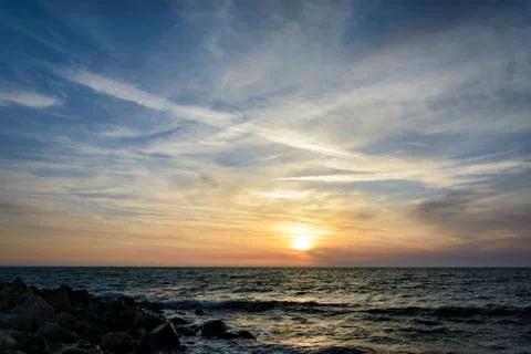 Sunset over the black sea, dramatic and vibrant sky.. Stock Photos