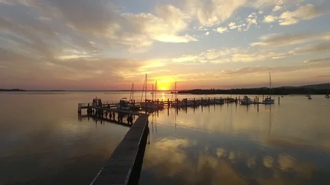 Sunset Over Board Walk in Port Stephens Stock Footage 77648936