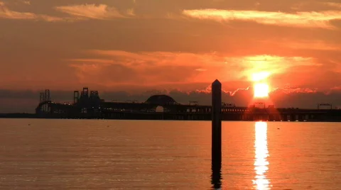 Sunset Over Bridge CU Stock Footage 488403