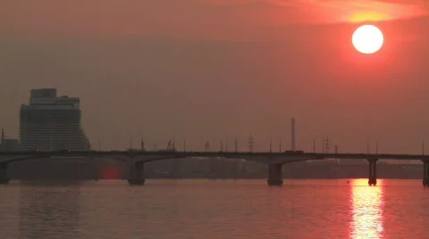 Sunset over the bridge Stock Footage 718363