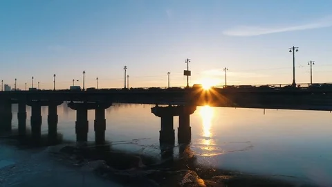 Sunset over the bridge in the Kiev Stock Footage 112148989