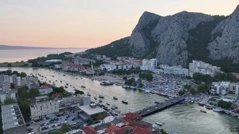 Sunset Over The Bridge In Omis, Dalmatia, Croatia Video stock 342091705