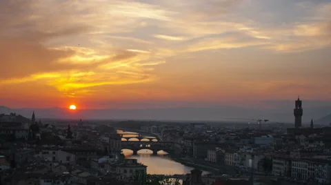 Sunset over bridges through the river Arno in Florence, timelapse 38803198