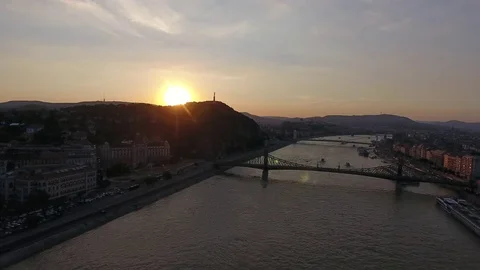 Sunset over Budapest aerial view, Hungary Stock Footage 78536774