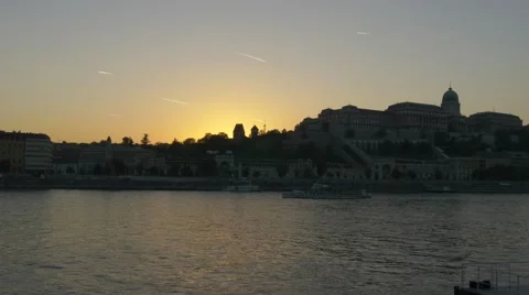 Sunset over Budapest cityscape on river Danube 4k Video stock 43106416