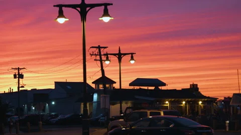 Sunset over building in long island new york Stock Footage 64897176