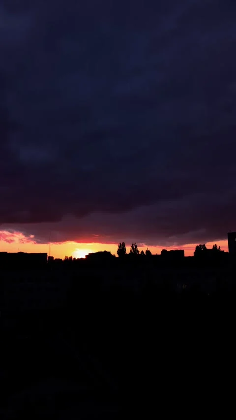 Sunset over buildings and trees in the city. Vertical video Stock Footage 277263226