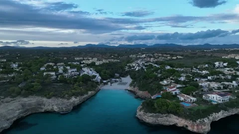 Sunset over Cala Anguila-Cala Mendia, Porto Cristo, Majorca, Spain Stock Footage 217928875
